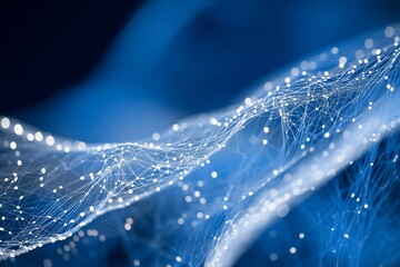 Fototapete - Abstract blue network, connection, data, digital, technology background.