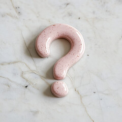 Poster - Glossy pink ceramic large question mark on marble textured background
