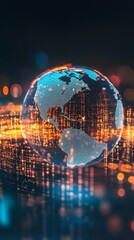Poster - a globe with a fingerprint on it. the globe is surrounded by a city