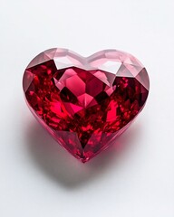 Aufkleber - Sparkling red heart-shaped gemstone on white background.