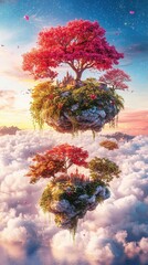 Wall Mural - a celestial skybridge of golden light connecting floating islands above an endless sea of clouds. th