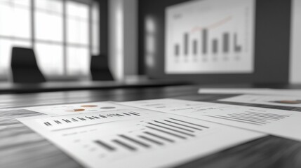 Aufkleber - Close-up of financial reports and charts on a conference table in a modern office.