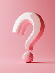 Poster - Glossy pink large question mark standing on a pastel pink background with a minimalist and modern design concept
