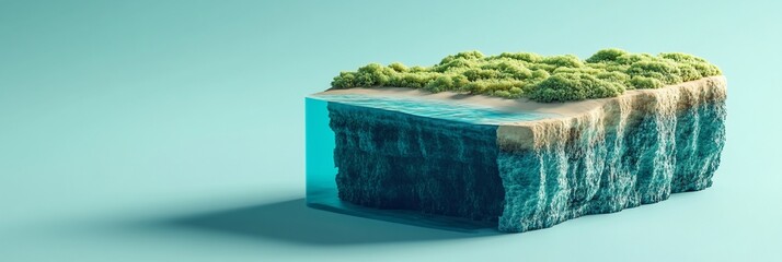 Poster - Cross-section of a miniature island showing beach, vegetation, and underwater terrain.