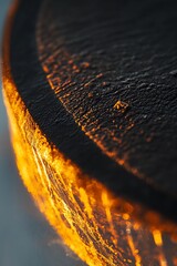 Poster - Close-up of a dark, textured surface with glowing orange edges, resembling a burnt wooden disc.