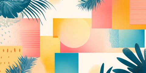 Poster - a colorful background with a yellow circle in the middle. the circle is surrounded by a blue square