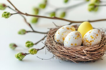 Wall Mural - Easter Eggs in a Nest with Spring Branches