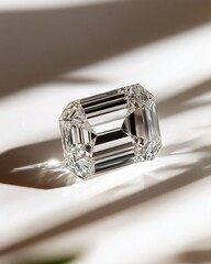 Aufkleber - Emerald-cut diamond gemstone on white background with light and shadow.