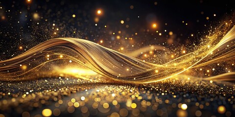 Wall Mural - Luxurious Abstract Swirl: Gold Glitter and Light Streaks on Black