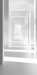 Poster - A modern, minimalist white corridor featuring geometric patterns and natural light casting shadows, creating a serene atmosphere.