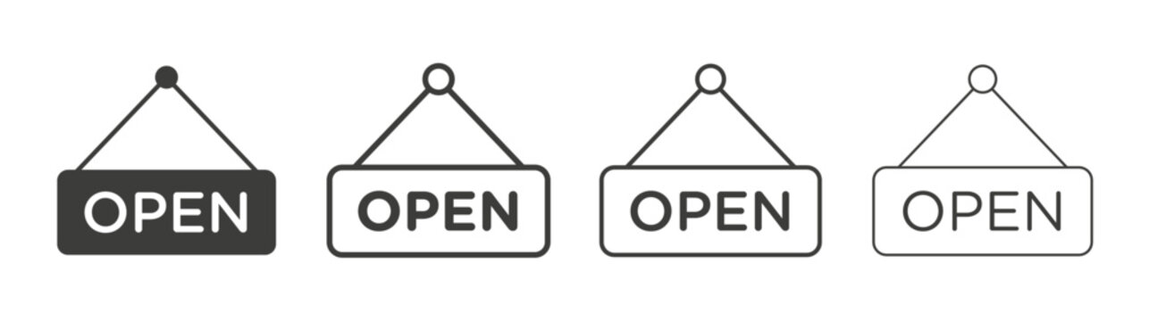 Open signs flat and linear vector illustration on white background.