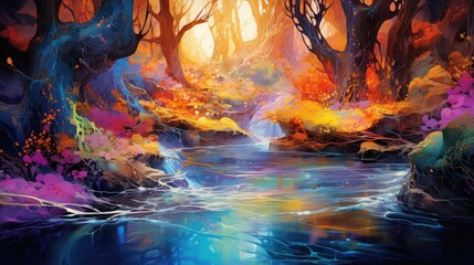 Wall Mural - Liquid color oasis: A serene, flowing digital environment filled with vibrant, harmonious hues.