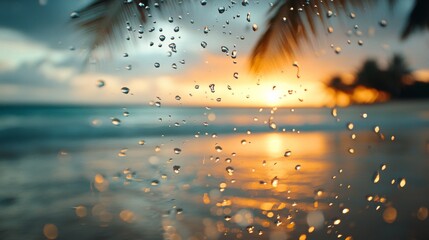 Poster - A beautiful beach scene with a sunset in the background