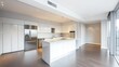 © gentho - Modern kitchen with sleek design and open layout, featuring white cabinetry and appliances.