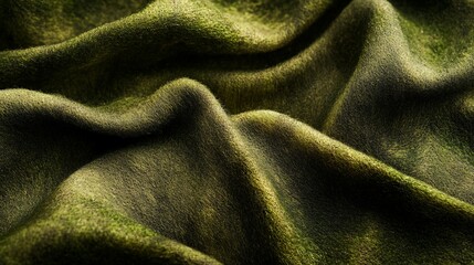 Aufkleber - Close-up of textured, olive-green fabric with soft, flowing drapes and subtle light variations.