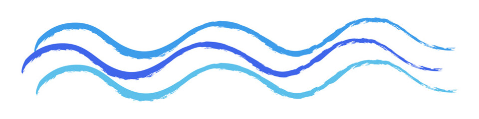 Blue water waves hand drawn style. Waves in doodle style. Stylized waves in three rows isolated from background. Vector illustration