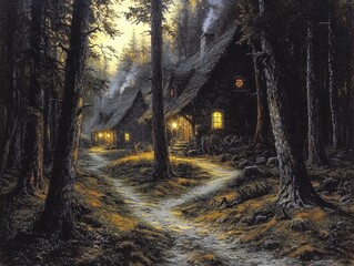 Wall Mural - a mystical marketplace set in a glowing forest, where floating stalls sell radiant potions and magic