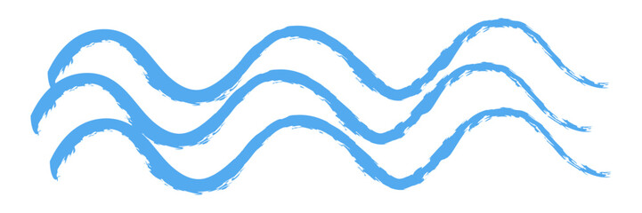 Blue water waves hand drawn style. Waves in doodle style. Stylized waves in three rows isolated from background. Vector illustration