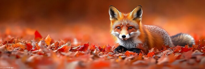 Poster - Red fox amidst autumn leaves, vibrant colors.