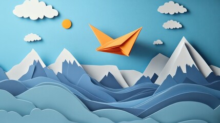 Wall Mural - Paper Plane Paper art of a paper plane flying background 