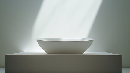 Poster - White square sink on a pedestal, illuminated by sunlight.