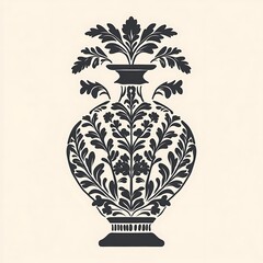 Wall Mural - Floral pattern vase silhouette on cream background.