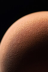 Fototapete - Close-up of a textured, peach-colored sphere against a black background.