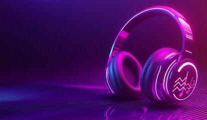 Poster - Neon pink and purple headphones on a vibrant, wavy surface.