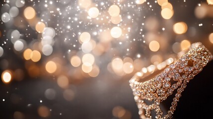 Poster - Sparkling gold bracelet with diamonds on dark background, bokeh lights.