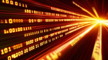 Aufkleber - Abstract digital data stream, binary code, glowing lines, fast speed, technology concept.