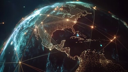 Poster - A globe with connected lines and data streams symbolizing worldwide internet video streaming services, bridging countries and cultures