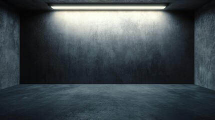 Poster - A grungy, dark industrial basement room in 3D rendering with subtle white light creating dramatic textures, perfect for moody and modern photography