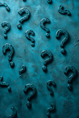 Poster - Abstract blue textured background with multiple glossy question marks