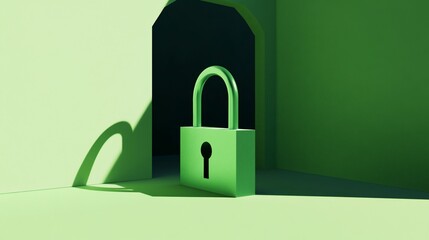 Aufkleber - Green padlock in a shadowed doorway, symbolizing security and privacy.
