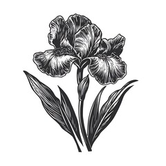 Wall Mural - Detailed iris flower engraving, vector illustration.