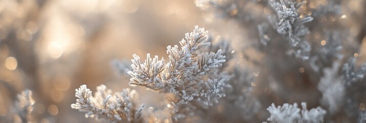 Aufkleber - Frost-covered branches in soft sunlight.