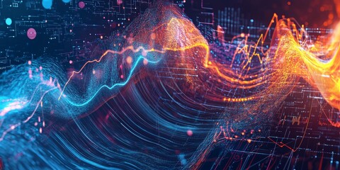 Poster - experience a lively abstract digital design featuring swirling lines and vibrant colors, creating a 