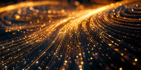 Poster - Experience the breathtaking beauty of glowing lines and luminous particles flowing through a dark space, creating a captivating and magical atmosphere.