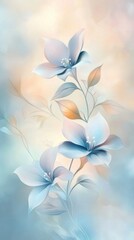 Poster - A delicate floral illustration featuring soft blue and peach hues, perfect for adding a touch of tranquility to any space.