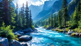 Serene Mountain River Landscape: A Breathtaking View of Nature's Majesty