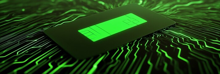 Aufkleber - Green glowing battery icon on a dark circuit board.