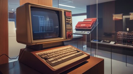 Poster - Apple III from 1980 on display at the Ctrl Alt Museum in Pavia, Lombardy, showcasing the first professional Apple computer with vintage technology appeal