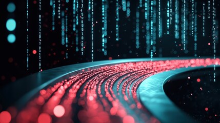 Poster - A stream of data flowing through fiber optic cables, representing the speed and vastness of information transfer in the digital age.