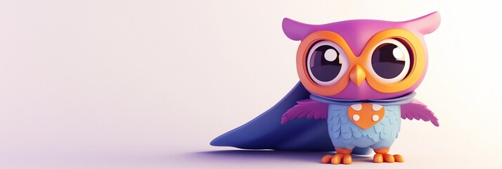 Poster - Cute cartoon owl superhero in a cape.
