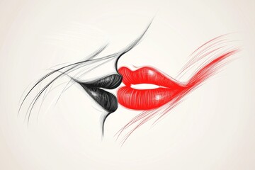 Aufkleber - A stylized depiction of lips meeting in a gentle kiss, drawn in clean lines with a simple color palette