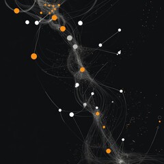 Poster - explore a captivating data flow visualization featuring interconnected nodes and lines on a dark bac