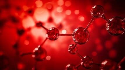 Leinwandbilder - Red translucent molecule model on blurred red background.
