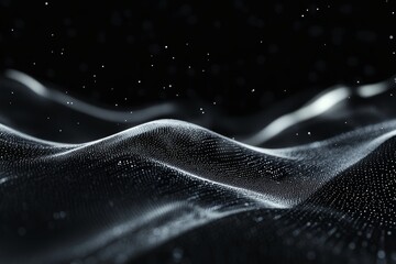 Poster - Digital Data Flow in an Empty Space Representing Abstract Graphical Elements and Dynamic Motion Waves