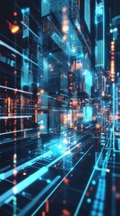Poster - digital conceptual illustration of big data networks with futuristic technology and bright visuals