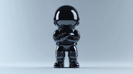 Poster - Shiny black astronaut figurine with arms crossed, standing on a light gray background.